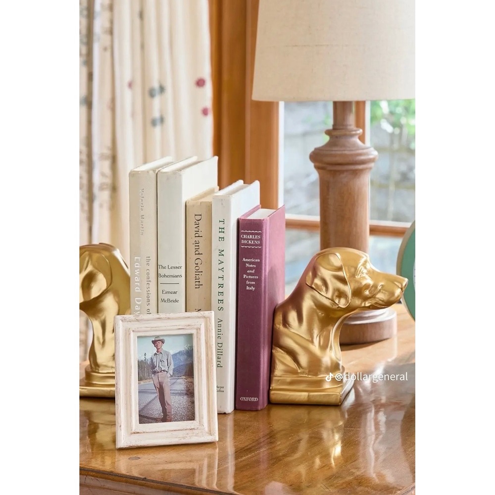 Mobland Gold Dog Head Bookends Set Metallic Retriever Statue Decor